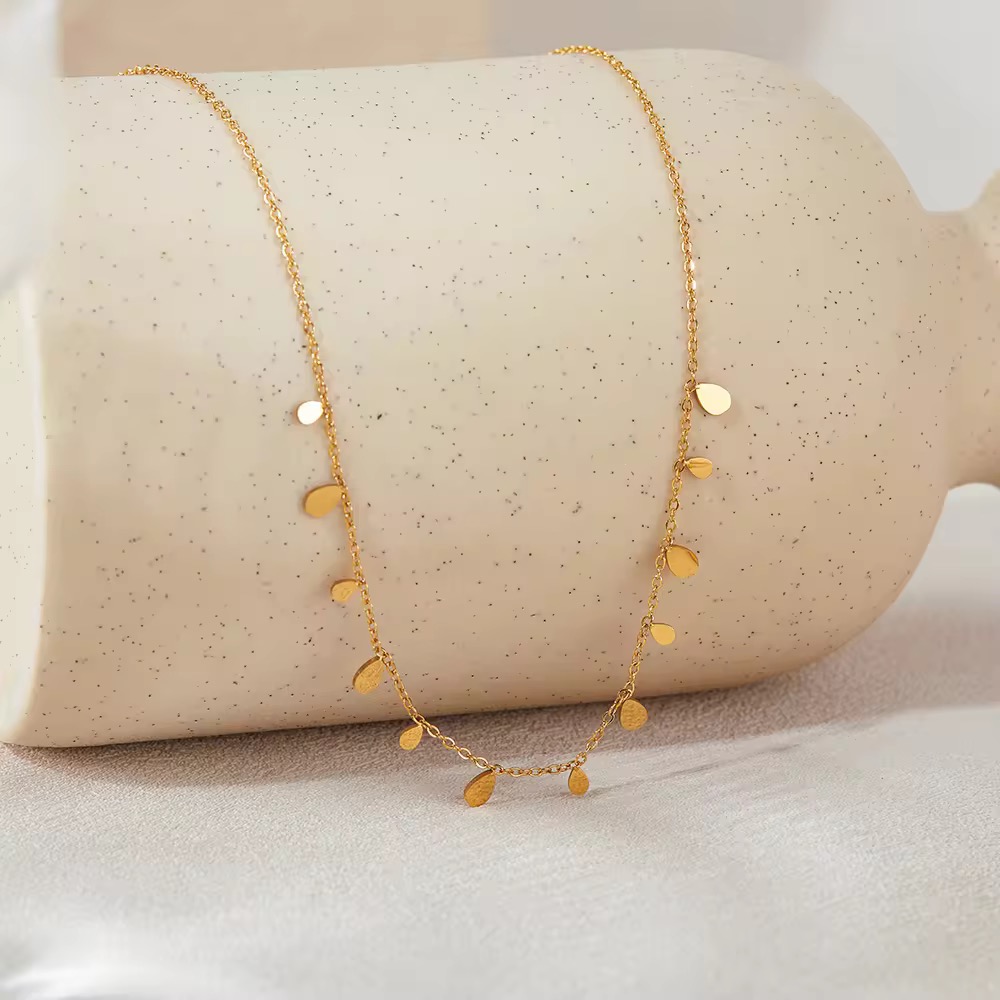 Minimalist 18k Gold Plated water Drop Charm Chain Necklace